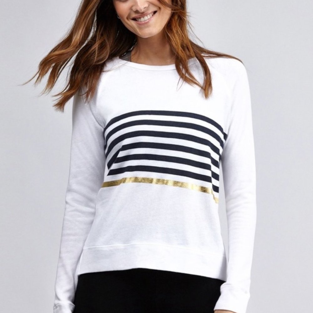 Sundry Metallic Stripe Crew Neck Sweatshirt Top